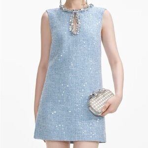 Self-Portrait Blue Sequin Boucle Mini Dress